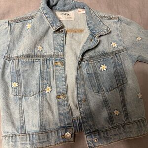 Zara Kids Light Blue Denim Jacket with Daisy Embroidery